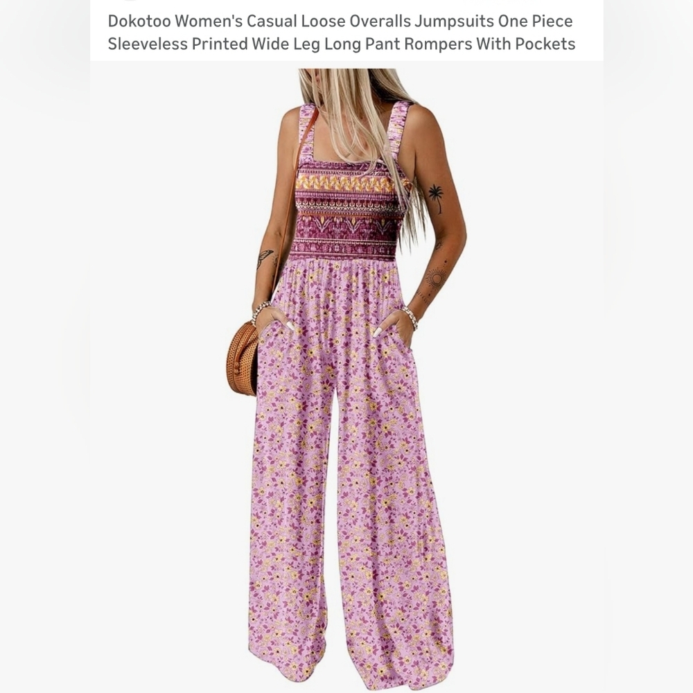 Dokotoo Women's Bohemian Floral Jumpsuit - Purple